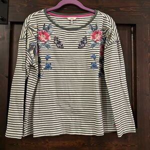 ❗️Joules Marina Green White Striped Top with Floral Butterfly Print US 6